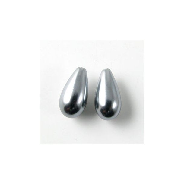 Shell pearl teardrop, metallic grey, 8x16mm, half-drilled, 2pcs.