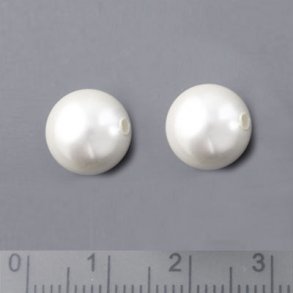 Shell pearl, rund hvid perle, 14 mm 3 mm hul, 2 stk.