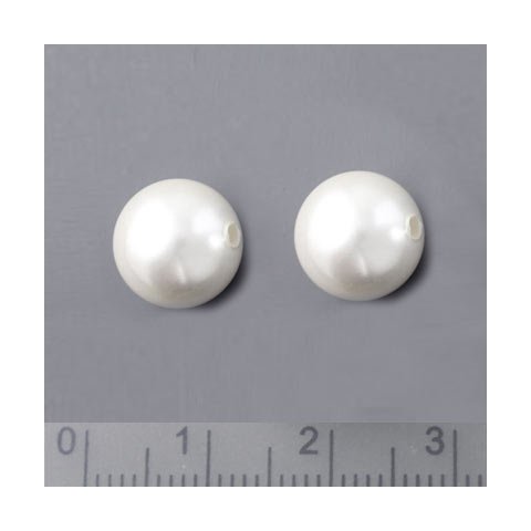 Shell pearl, rund, ren hvid anboret perle, 10 mm med 1 mm hul, 2 stk.
