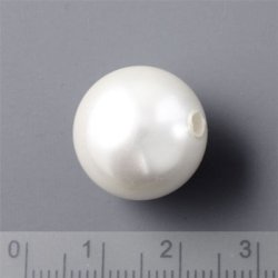 Shellpearl, rund, wei&szlig;, 14 mm, angebohrt, Lochgr&ouml;&szlig;e 3 mm, 2 Stk.