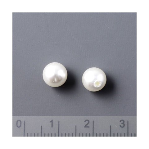 Shell pearl, rund hvid anboret perle, 4 mm med 1 mm hul, 2 stk.
