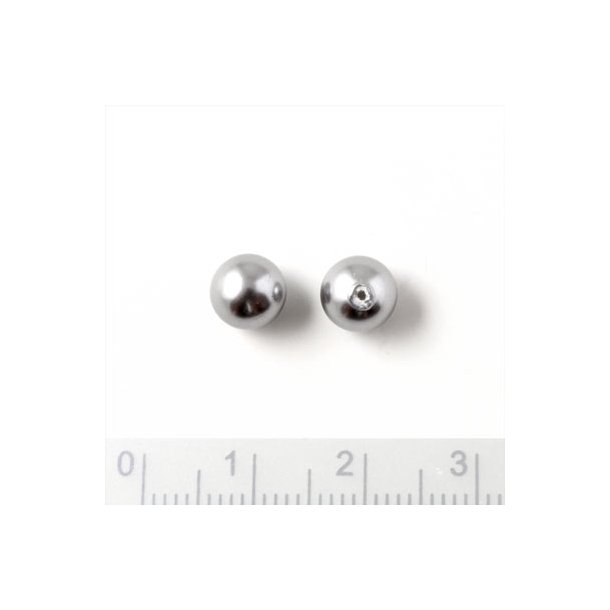 Shell pearl, rund metallic gr, anboret perle, 7 mm med 0,8 mm hul, 2 stk.