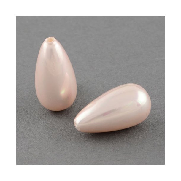 Shell pearl teardrop, pink/ peach, 16x8mm, half-drilled. A-grade, 2pcs.
