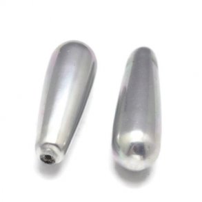 Shell pearl teardrop, metallic silver, 20x6mm, half-drilled, 2pcs