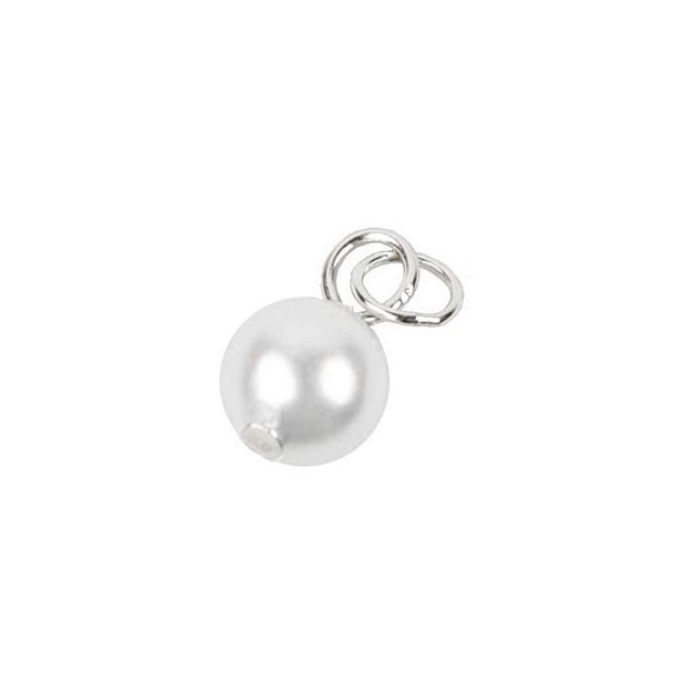 Charm vedhng, sterling slv med hvid shell pearl, 6 mm, 1 stk
