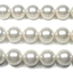 Shell pearl, complete strand, round, white, 4mm, 95pcs.