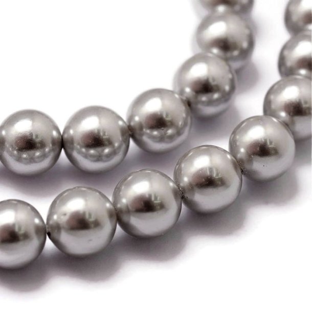 Shell pearl, round, light grey, 6 mm, A-grade, 6pcs.
