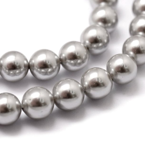 Shell pearl, round, light grey, 8mm. A-grade, 6pcs.
