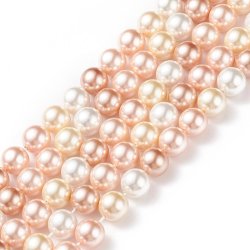 Shell pearl beads, full strand, round, mixed light colors, 8 mm, A-grade, appx. 48 pcs