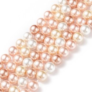 Shell pearl beads, full strand, round, mixed light colors, 8 mm, A-grade, appx. 48 pcs