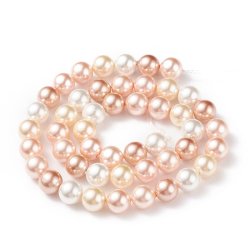 Shell pearl beads, full strand, round, mixed light colors, 8 mm, A-grade, appx. 48 pcs