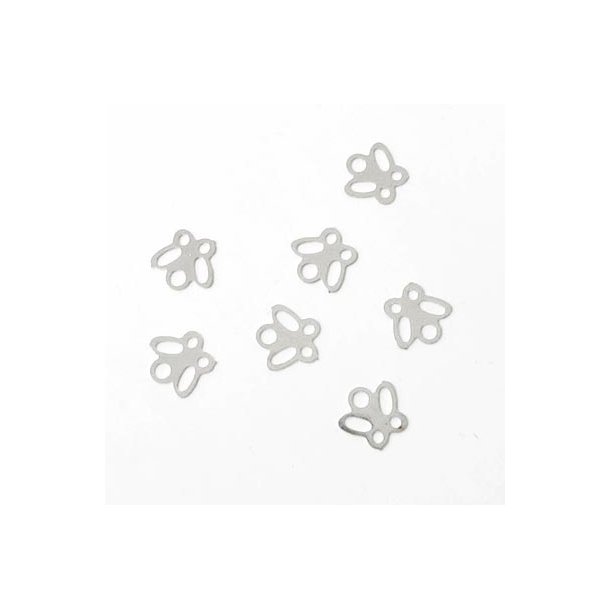 Silhouette-charm, silvered small single butterfly, 6.5x7mm, 40pcs.