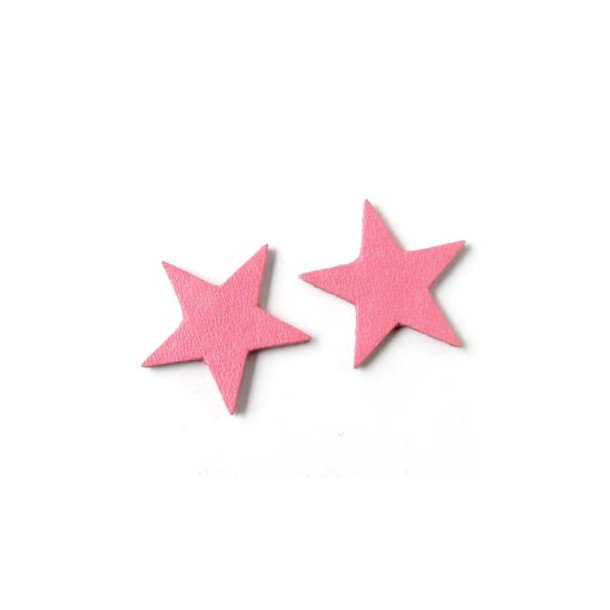 Leather star, pink, fully dyed, 17mm, 2pcs.