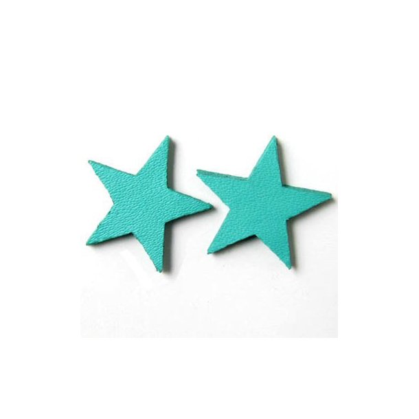 Leather star, turquoise, fully dyed, 17mm, 2pcs.
