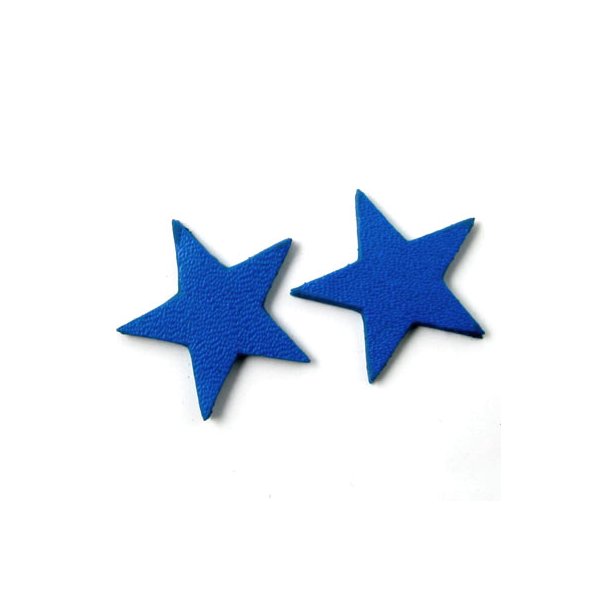 Leather star, blue, fully dyed, 17mm, 2pcs.
