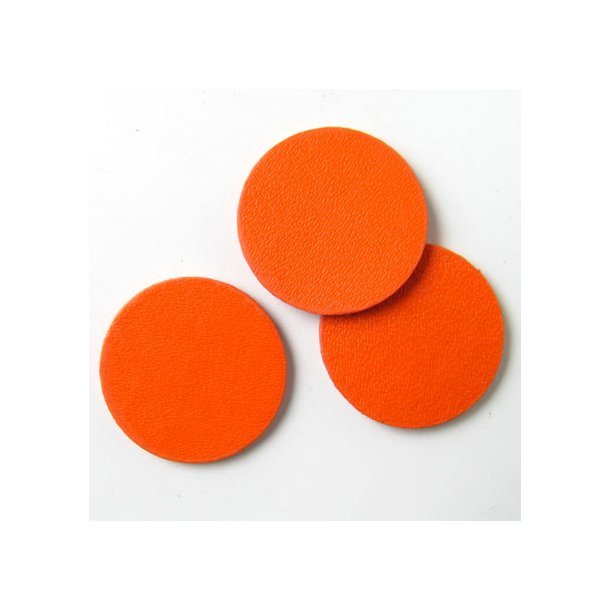 Leather coin, orange fully dyed, 18 mm, 2pcs.