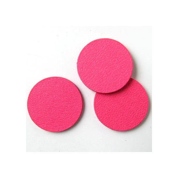 Leather coin, neon-pink, fully dyed, 18 mm, 2pcs.