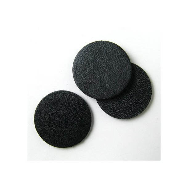 Leather coin, black, fully dyed, 14 mm, 2pcs.