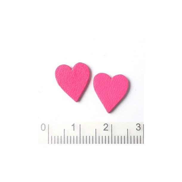 Skind-hjerte, pink gennemfarvet, 11x13 mm, 2 stk.