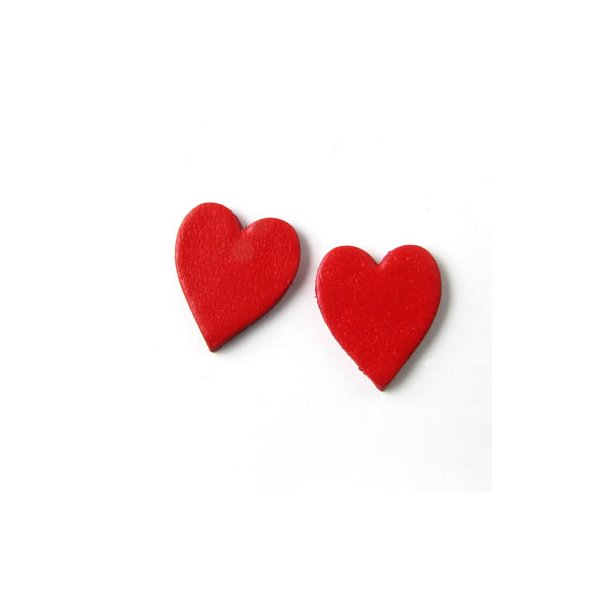 Leather heart, red, fully dyed, 11x13 mm, 2pcs.