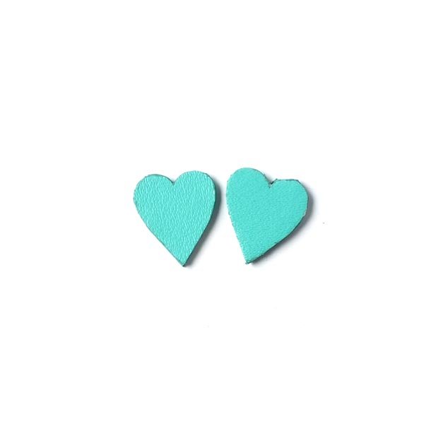 Leather heart, turquoise, fully dyed, 11x13 mm, 2pcs.