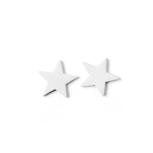 Leather star, white, fully dyed, 14 mm, 2pcs.
