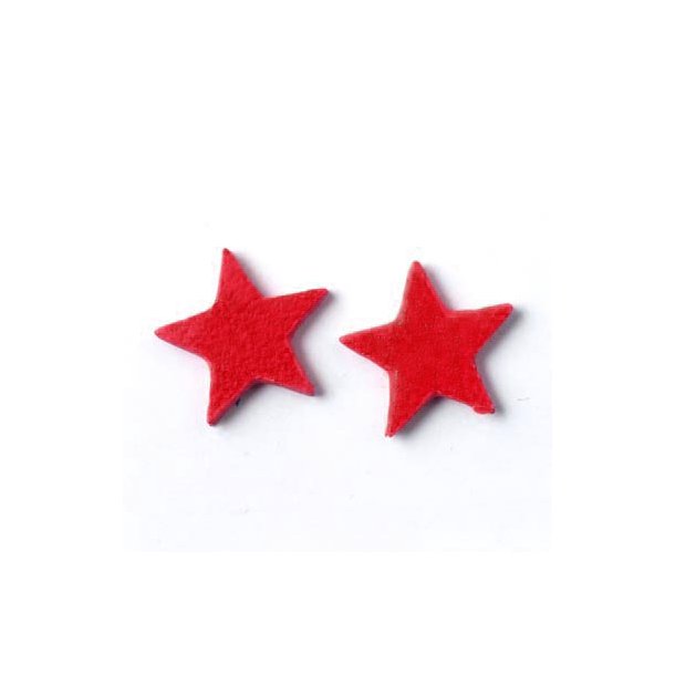 Leather star, red, fully dyed, 14 mm, 2pcs.