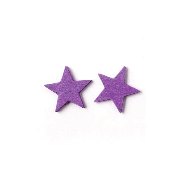 Leather star, small, purple, 14 mm, 2pcs.
