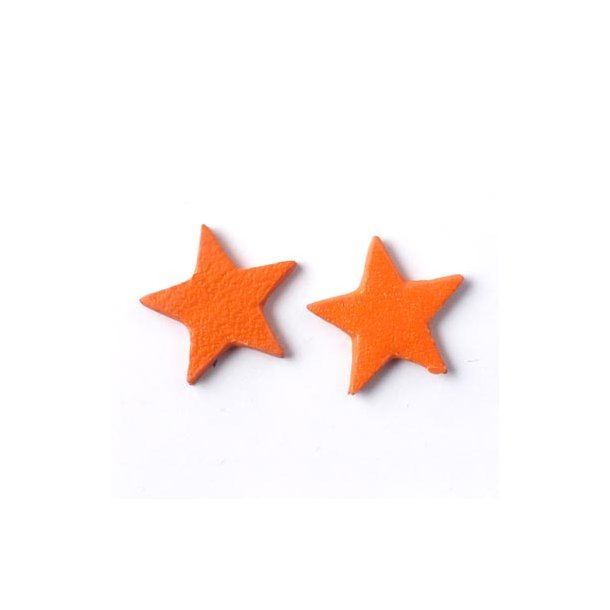 Leather star, small, orange, 14 mm, 2pcs.