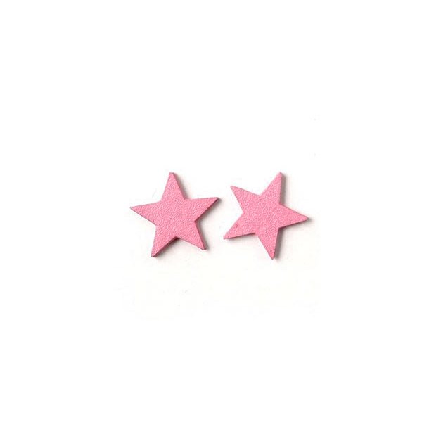 Leather star, pink, fully dyed, 14 mm, 2pcs.