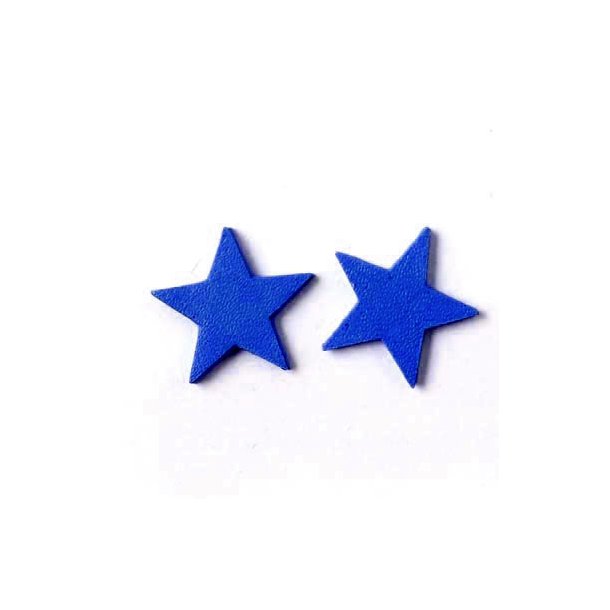 Leather star, small, blue, fully dyed, 14 mm, 2pcs.