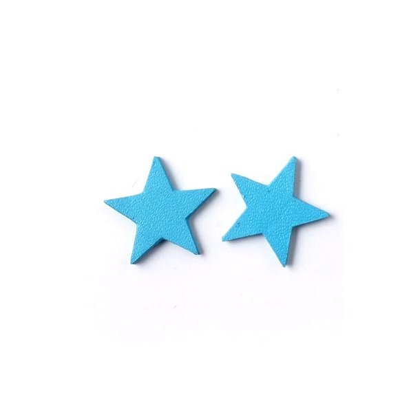 Leather star, small, light blue, 14 mm, 2pcs.