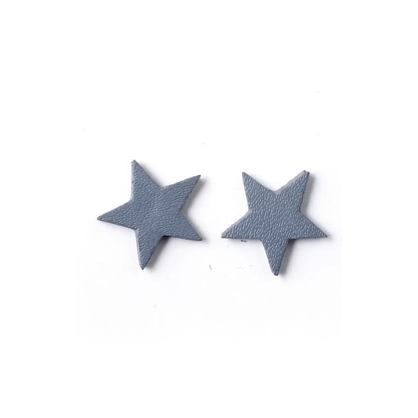 Leather star, grey, fully dyed, 14 mm, 2pcs.