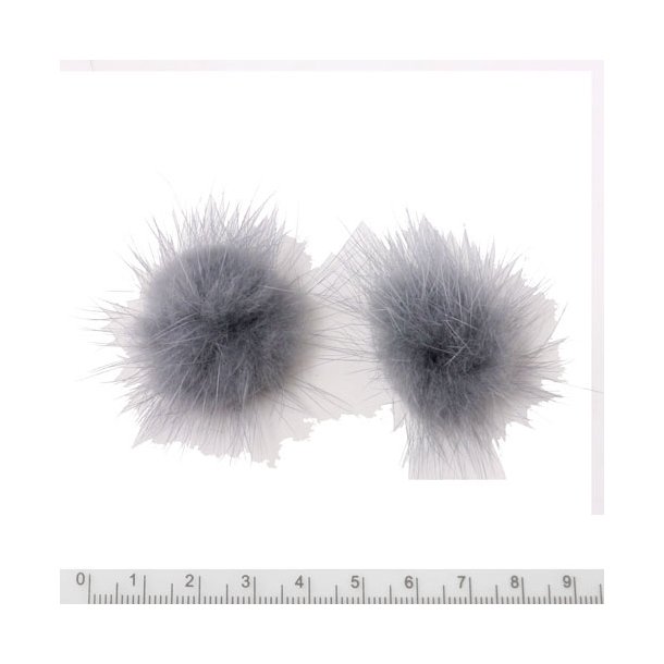 Small pom pom, rabbit fur, grey, approx. 20mm, 2pcs
