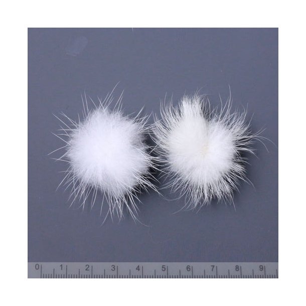 Small pom pom, rabbit fur, white, approx. 20mm, 2pcs