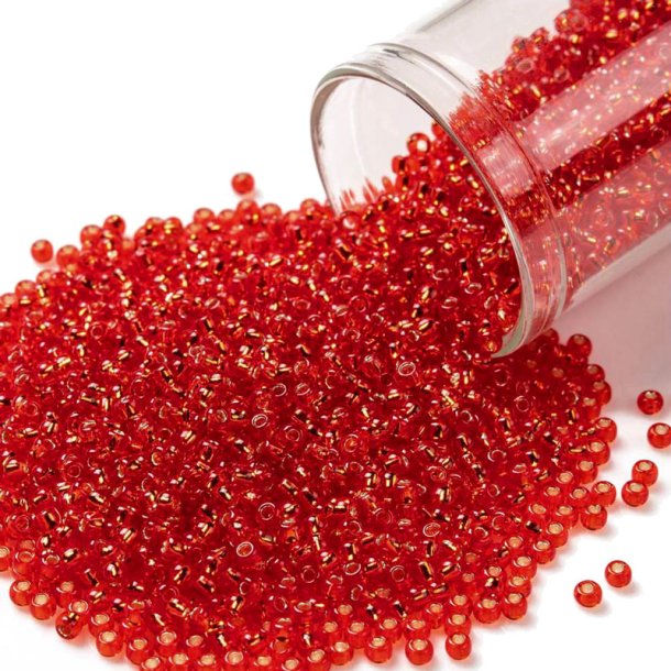 Toho Seed beads, silver-lined, light siam ruby, #11, 2x1.5 mm, 10 g, 1100 pcs