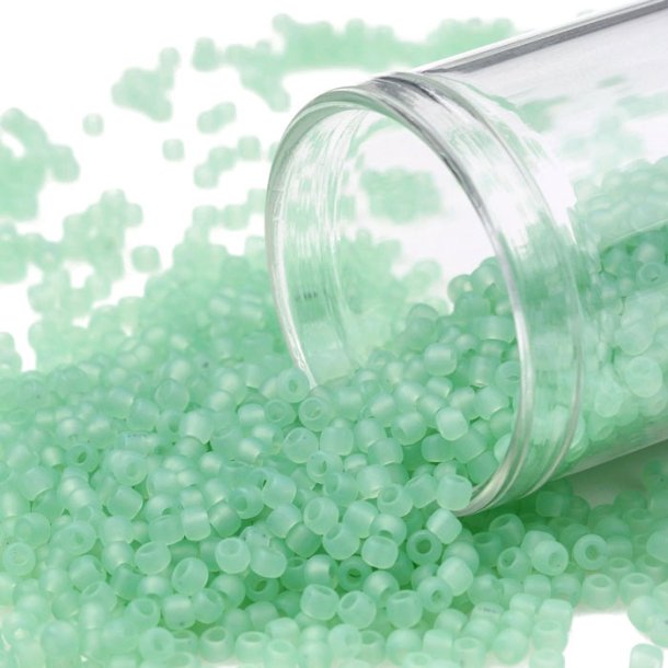 Toho Seed beads, light green, semitransparent, frosted, #11, 2x1.5mm, 10gr., 1100 pcs