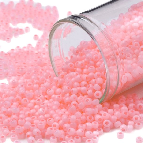 Toho Seed beads, light pink, semitransparent, frosted, #11, 2x1.5mm, 10gr., 1100 pcs