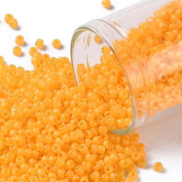 Toho Seed beads, peach orange, semitransparent, frosted, #11, 2x1.5mm, 10gr., 1100 pcs