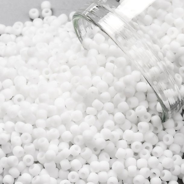 Toho Seed beads, white, opaque, frosted, #11, 2x1.5mm, 10gr., 1100 pcs