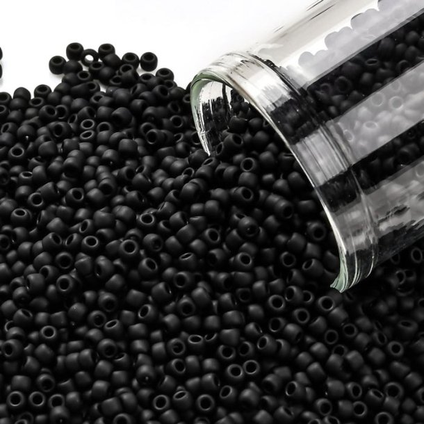 Toho Seed beads, black, opaque, frosted, #11, 2x1.5mm, 10gr., 1100 pcs
