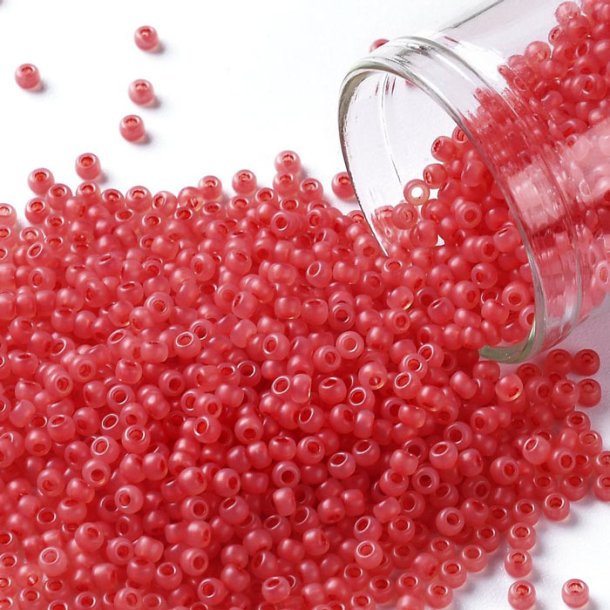 Toho Seed beads, red, semitransparent, frosted, #11, 2x1.5mm, 10gr., 1100 pcs