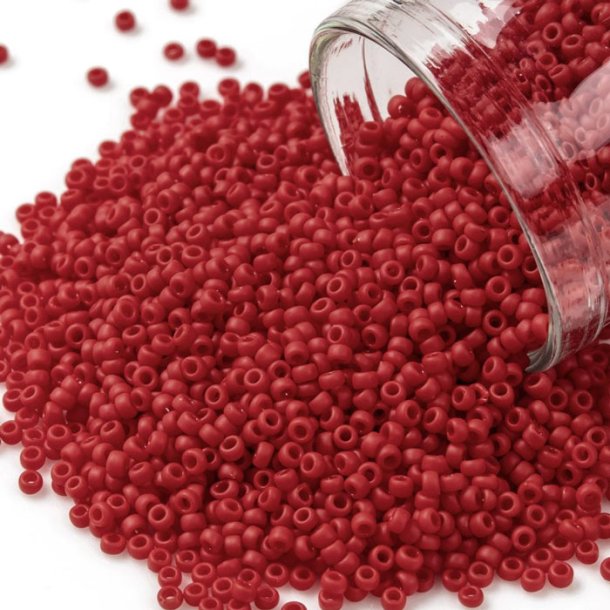 Toho Seed beads, red, opaque, frosted, #11, 2x1.5mm, 10gr., 1100 pcs