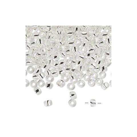 Glasperle, Matsuno seedbead (6/0), klar/slv, 4x3 mm, 680 stk, 40 gr.