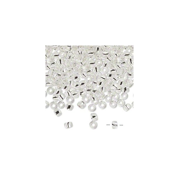 Glasperle, Matsuno seedbead (8/0), klar/sølv, 3x2 mm, 700 stk. 40 gr.