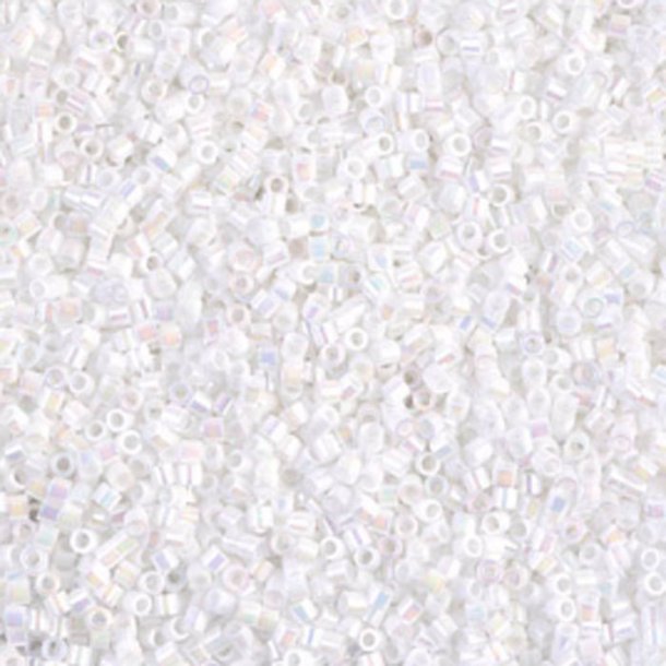 Delica, size #15, pearl white, rainbow, opaque, 1.1x1.3mm, 5.2g, 1800pcs