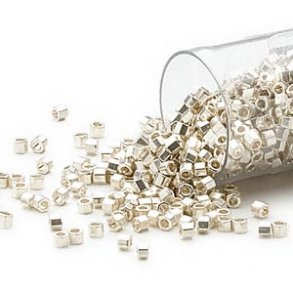 Delica, #11, silver inlayed, hexagonal glass bead, 5.2 grams