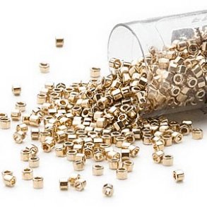 Delica, #11, sechseckig, 24 Karat vergoldete Glasperlen (kühl), 3,5 g