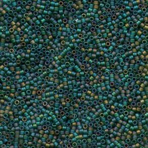 Delica, Glasperlen, matt Smaragdgrün, AB changierend, Größe #11, 1,1x1,7 mm, 5,2 g