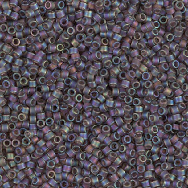 Delica, size #11, matte dark purple and brown AB, semi transparent, 1.1x1.7mm